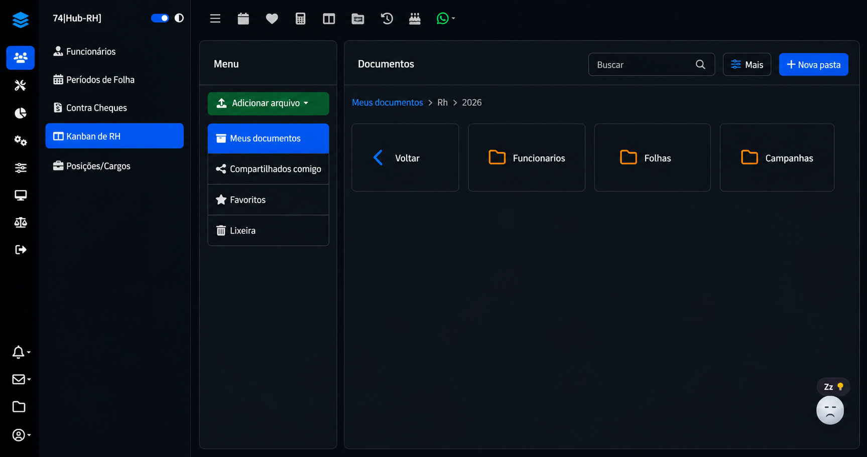 Datagrid de gestão de arquivos e documentos no software 74hub para RH e DP em construtoras, supermercados, indústrias, logística, clínicas e terceirização