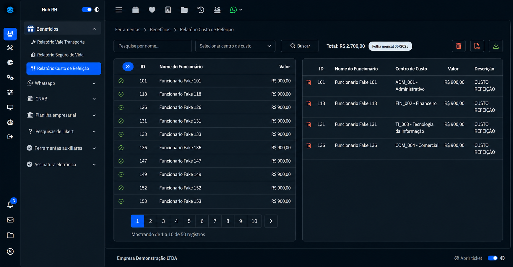 Formulário de relatórios de RH e DP no software 74hub para envio ao contador em construtoras, supermercados, indústrias, logística, clínicas e terceirização
